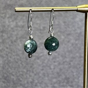 New Gems/925 Sterling Silver Drop Green Seraphinite Earrings Gift Box